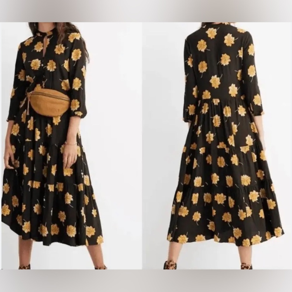 Madewell Black and Gold Floral Maxi Dress